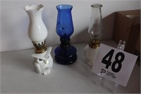 (3) Small Oil Lamps with Chimneys (1 Has Small