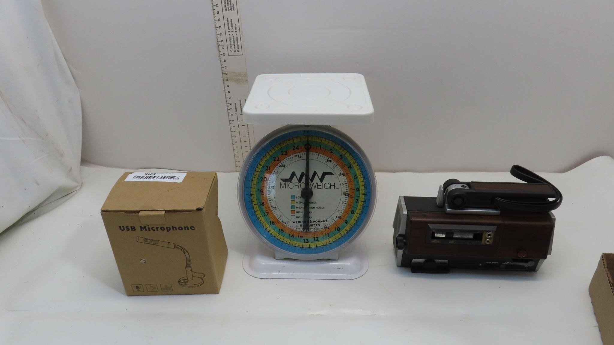 vintage camera, vintage scale, usb microphone