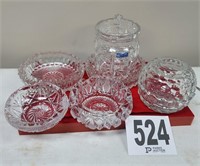 Assorted Crystal Ash Trays & (2) Decanters
