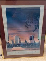 Fort Wayne skyline signed & framed art. Hall.