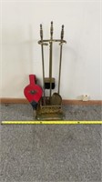 Brass Fireplace Tools w Bellow-and wood holder