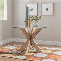 Powell Natural Wood Glass Top X Base Dining Table