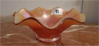 Flowers & leaves carnival glass bowl 6 7/8 in
