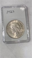 1923 Peace silver dollar in hard case
