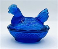 Small Blue Glass Nesting Chicken