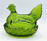 Green Glass Nesting Chicken