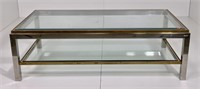 Coffee table, brass, chrome and glass, 2 levels,