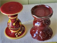 Ceramic Lot Of 2 Candle Holders Vino Rosso!