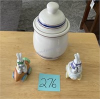Ceramic lid, jar and Easter, bunny salt, and