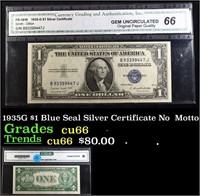 1935G $1 Blue Seal Silver Certificate Graded cu66
