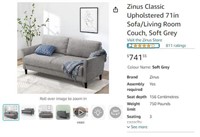 B9922 Zinus Classic Upholstered 71in Sofa