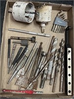 Hole saws, drill bits, ball end glass cutter,