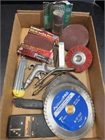 Saw blades, sanding pads, stud finder, utility