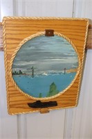 Folk Art Hand Painted Water Scene with Boats,