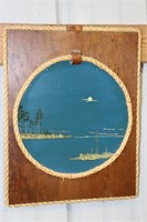 Folk Art Picture of Moon Light Over Water and a