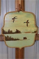 Folk Art Hand Painted Picture of Flying Ducks and