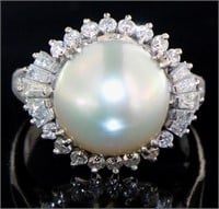 Platinum Brilliant Pearl & Natural Diamond Ring