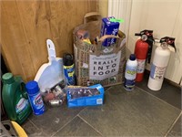 LOT OF MISC HOUSEWARES FIRE EXTINGUISHERS MORE