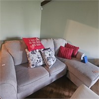 Grey sofa and pillows
Does have stains