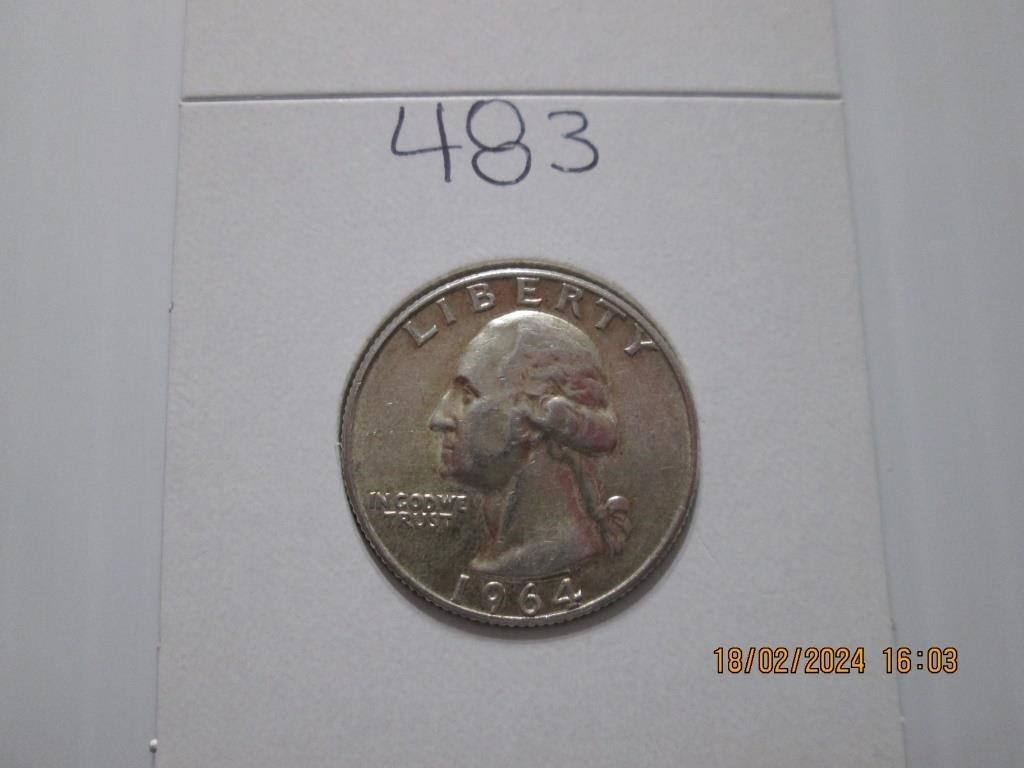 1964 D AU Washington Silver Quarter