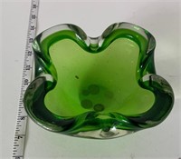 Green glass ashtray