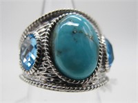 .925 STERLING TURQUOISE & BLUE TOPAZ BAND RING