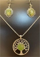 Green Tree of Life with silver color 24” chain
