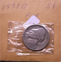 1938 D JEFFERSON NICKEL VF