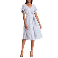 Chaps Women's XL Multi Striped Cotton Linen Dress,