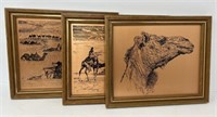 Trio of Framed Desert and Camel Pictures