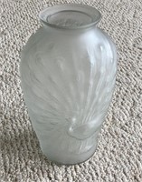C2)Vase with peacock embossed on it. Small chip in