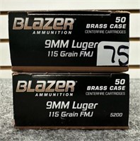 (100) Rounds of Blazer 9mm Luger 115 Gr. FMJ.