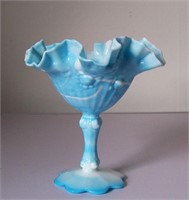 Vintage FENTON Slag Glass Cabbage Rose Pedestal
