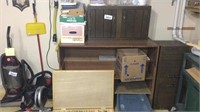 Two wooden cabinets, wooden shelf, cabinet drawer