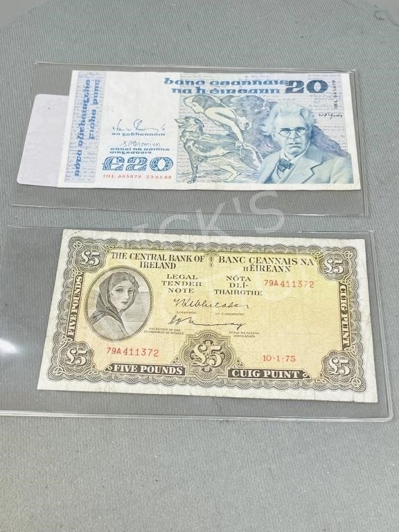 Ireland 5 pound & 20 pound Bank notes