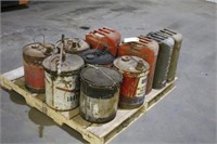(6) Vintage Oil Cans & (4) Military Gas Cans