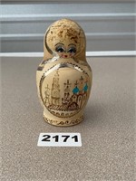Light Wood Burned & Painted Russian Nesting Dolls