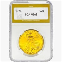 1924 $20 Gold Double Eagle PGA MS68