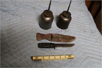 Vintage Knife, 2 Oil Cans, Ruler