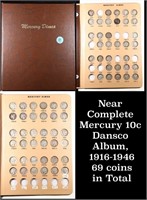 Near Complete Mercury 10c Dansco Album, 1916-1946