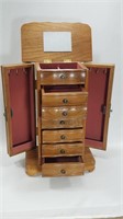 Vintage Tall Wood Jewelry Box - Mini Armoire Style