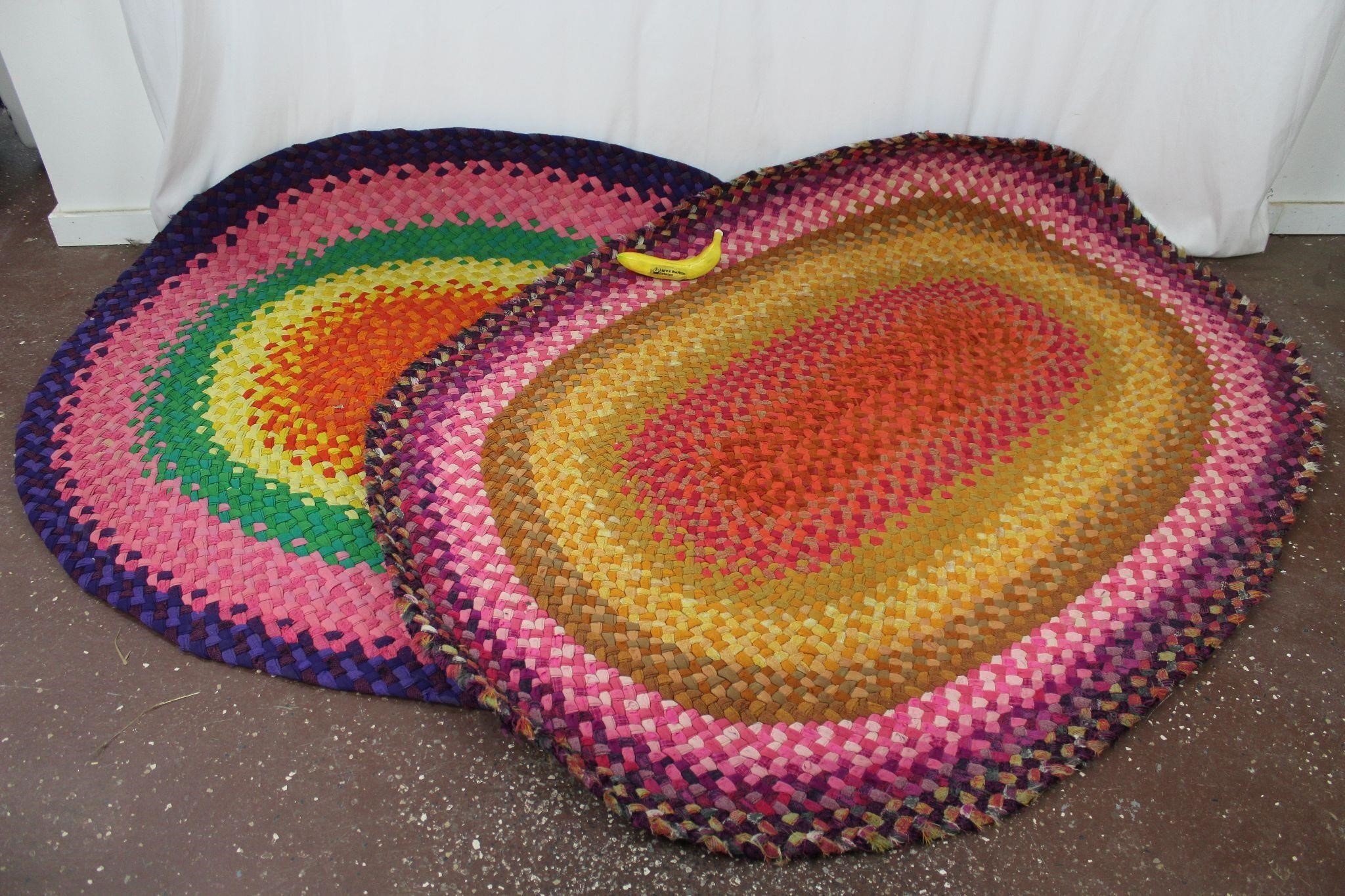 2 Colorful Vintage Woven Braided Cotton Oval Rugs
