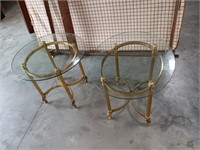 Two End Tables with Glass Tops.  One round with