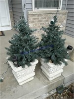 PAIR OF CONCRETE PLANTERS W/ SMALL TREES W/