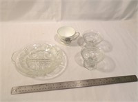 Hummingbird Teacup with Clear Glass Dishes