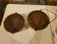 2 Cast Iron Bowls W/ Bail Handles