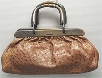 Gucci brown ostrich hand bag made in Italy with