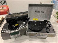VICTROLA RECORD PLAYER, SONY BOOMBOX, WEDGE CD