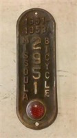 1951 - 1953 Missoula Bicycle License Plate