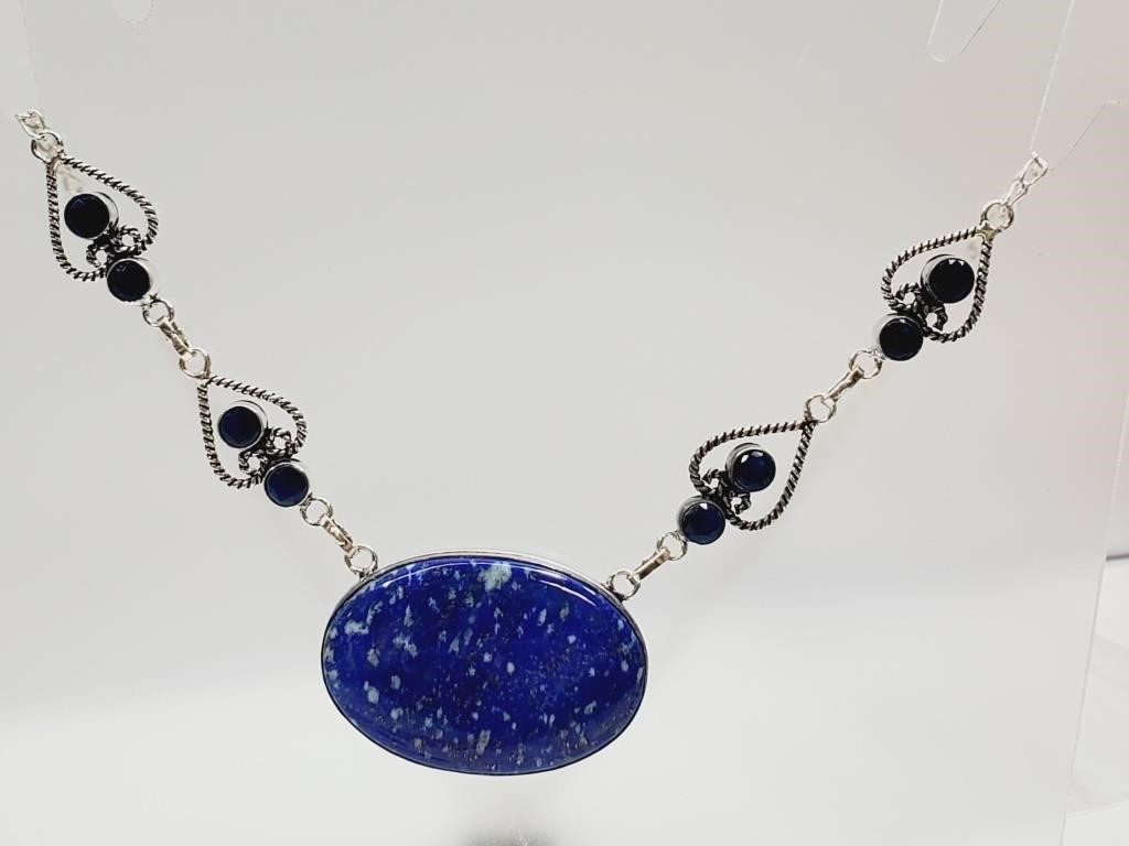 Blue Natural Stone & Crystal Statement 20" Necklac